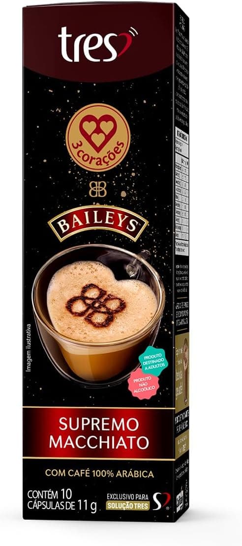 3 Corações Baileys Macchiato TRES Cápsulas (10un) na Amazon R$23,99/un