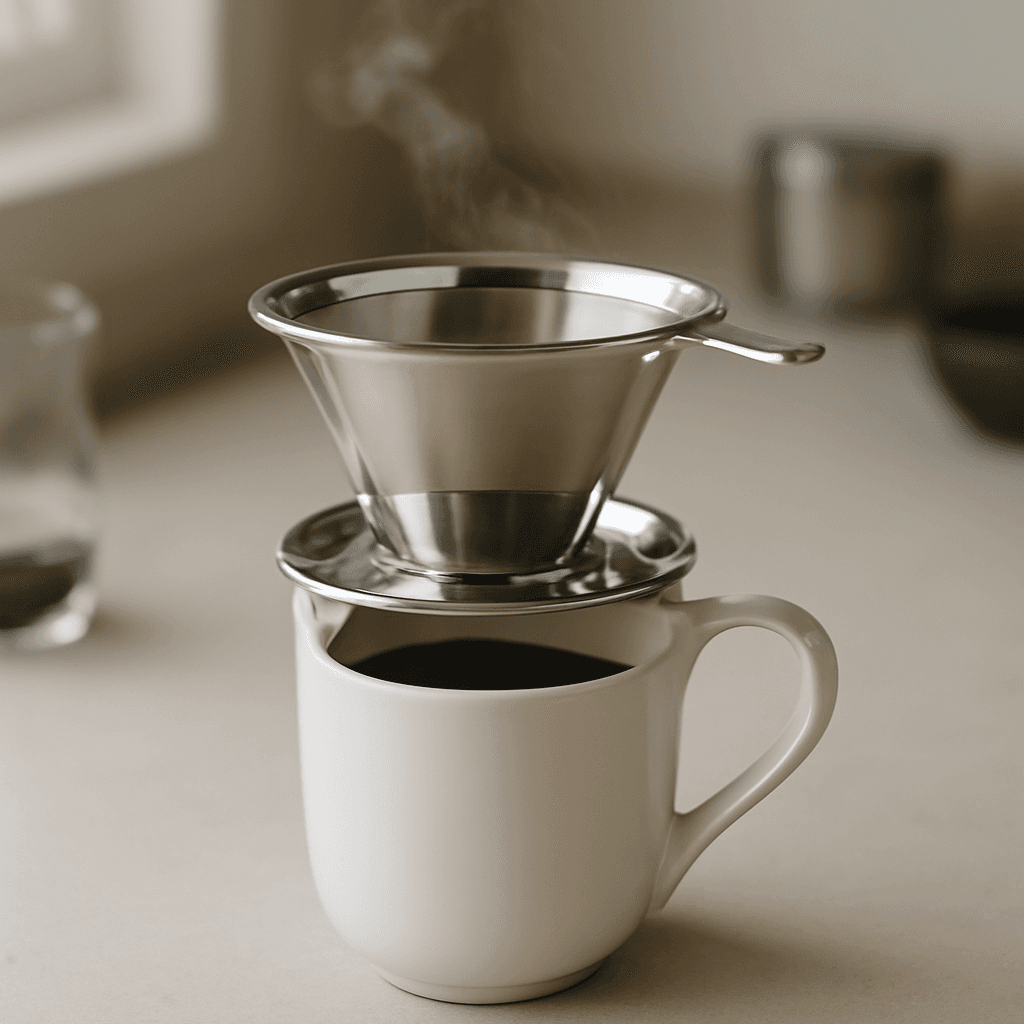 Mini coador de café em inox que economiza e facilita o preparo diário
