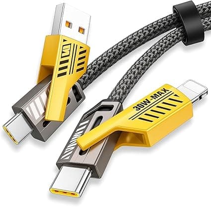 Cabo 4 em 1 Reforçado 65W Turbo: Lightning/USB-C/USB-A por R$10,98
