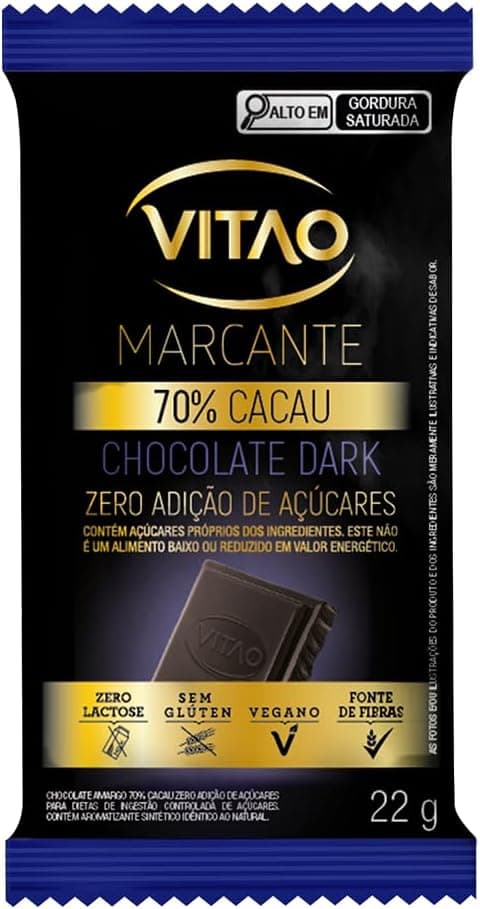 Vitao Choc Zero 70% Amargo: barra 22 g, sem açúcares adicionados