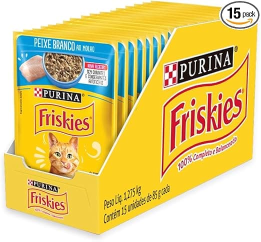 Friskies: Úmida para Gatos Adultos – Peixe Branco ao Molho, 15 sachês
