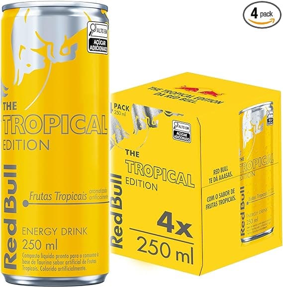 Pack de 4 latas Red Bull 250ml Tropical por R$237,41; R$9,89 por lata