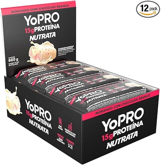 YoPRO Morango com Chocolate Branco: 12x40g, R$75,90 na Amazon
