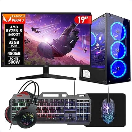 PC Gamer Ryzen 5 5600GT 32GB RAM, SSD 480GB com monitor por R$2.849,05
