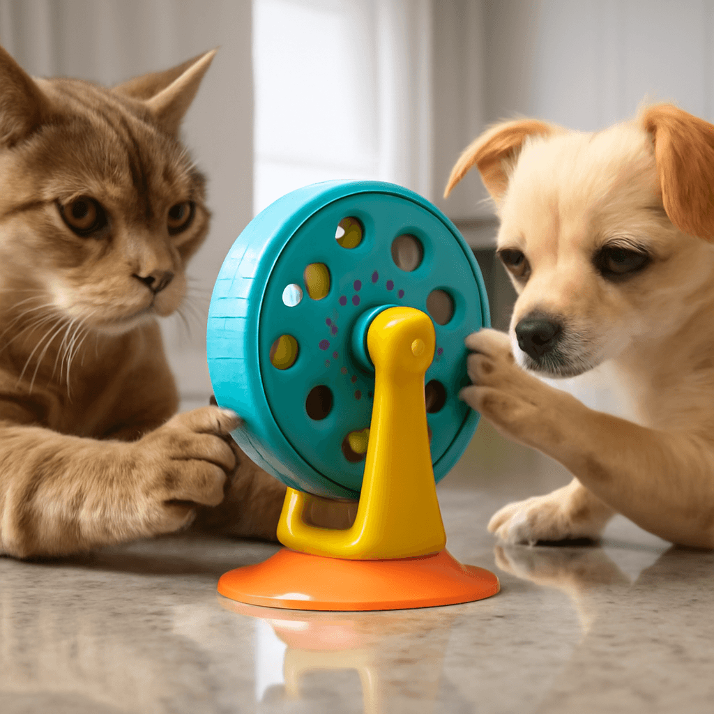 Brinquedo interativo que controla a alimentação e diverte gatos e cães pequenos na rotina