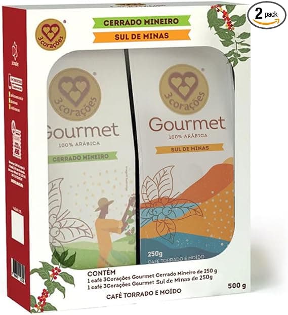 Kit Cafés 3 Corações: Cerrado Mineiro e Sul de Minas, 2x250g – R$66,81