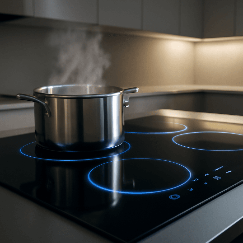 Cooktop de indução com 4 zonas que agiliza o preparo de refeições diárias
