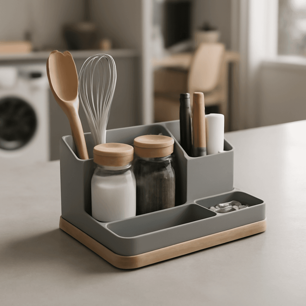 organizador compacto que facilita o armazenamento na cozinha e outros cômodos