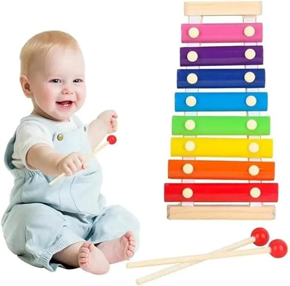 Xilofone Infantil de Madeira/Metal com 8 Notas — R$25,90 na Amazon