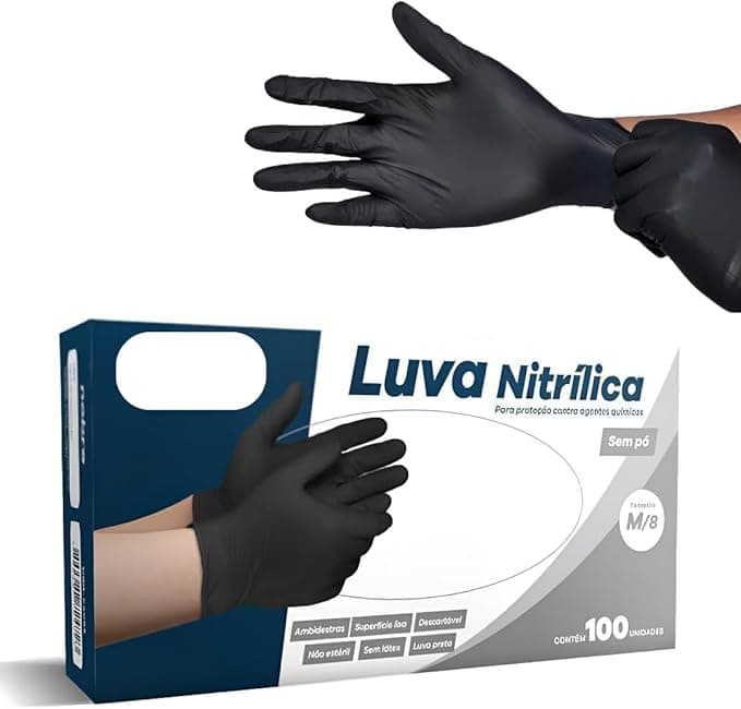 Luva Nitrílica Preta – 100 unid. sem pó e antiderrapante, R$26,90