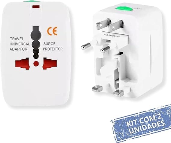 Kit 2 Adaptadores Universais: 150+ Países, Bivolt, Compacto R$22,90