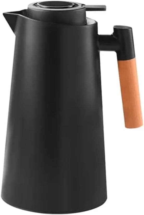 Garrafa Térmica 1L Premium: design preto com cabo de madeira – R$44,90