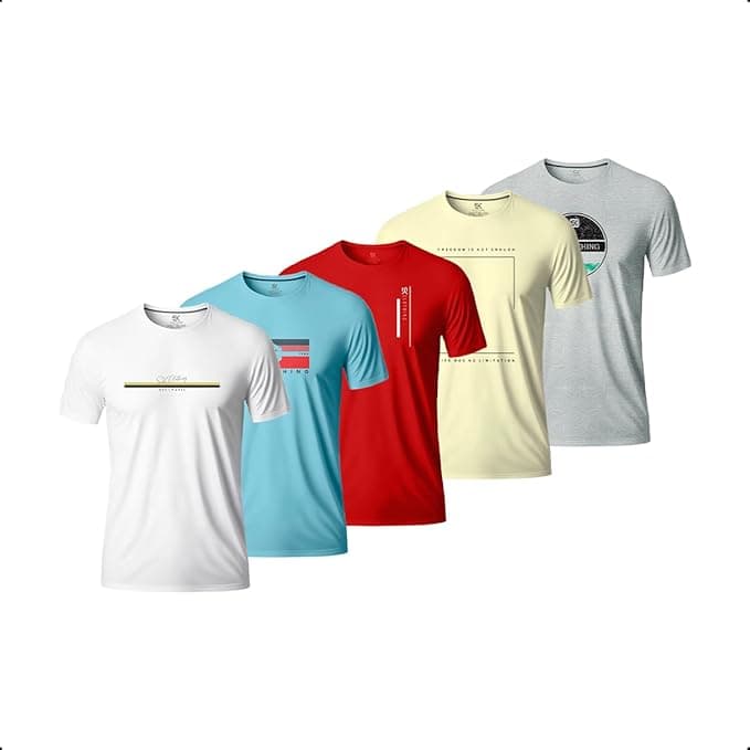 Kit 5 Camisetas 100% Algodão: R$104,49 à vista Pix (de 109,99)