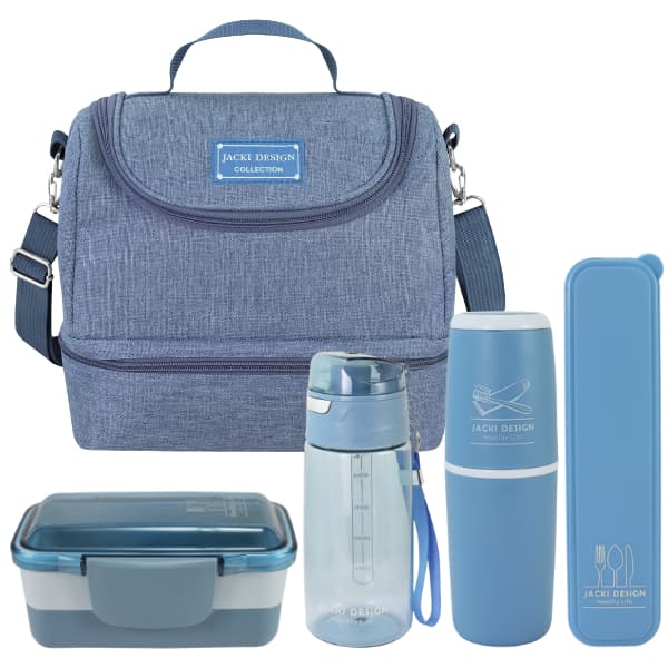 Kit térmico com marmita e porta talher que facilita a organização e conservação das refeições diárias