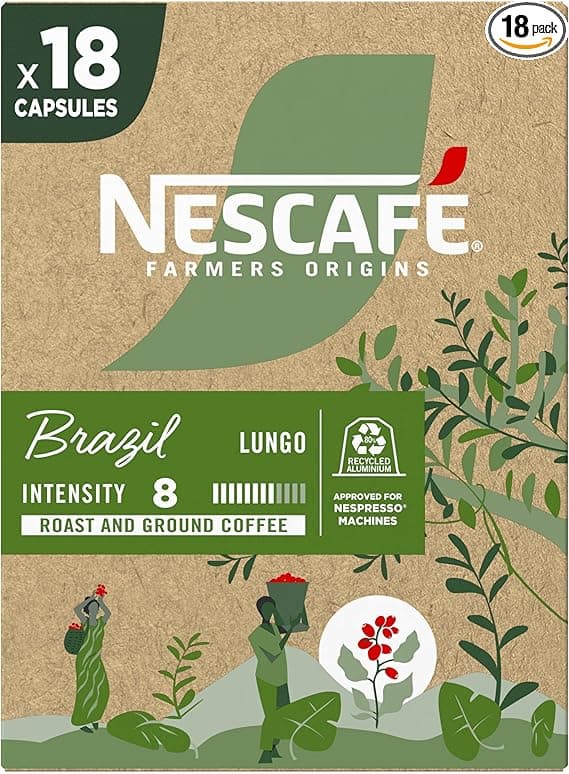 Nescafé Farmers Origins Brazil: 18 cáps Nespresso por R$31,90 – crema