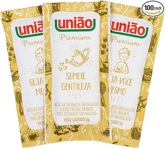 Açúcar União em sachês: 100 x 5 g por R$ 19,90 na Amazon
