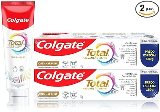 Colgate Total Mint 2×180 g por R$36,74 com proteção antibacteriana 24h
