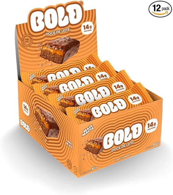 Bold Doce Leite 40g (12 unid) – 14g prot/barra; preço indisp. Amazon