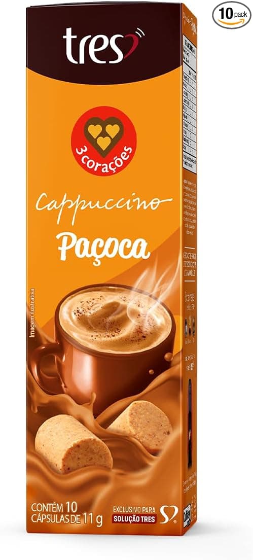 Cápsula Cappuccino Paçoca 3 Corações (10 un.) R$17,98 com queda ~33%