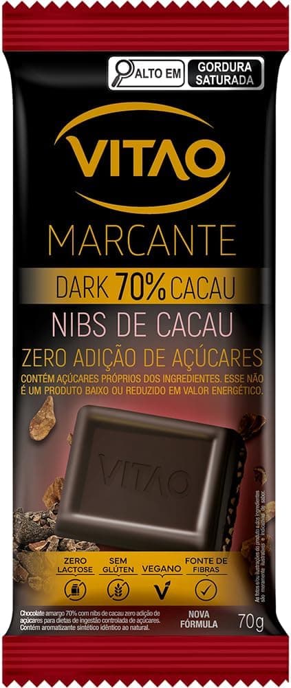 Vitao Dark 70% com nibs, 70 g — Volta às Aulas, R$24,89 frete grátis