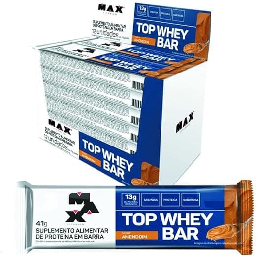 Top Whey Bar Max Titanium: 12 barras 41g por R$74,90 para lancheira