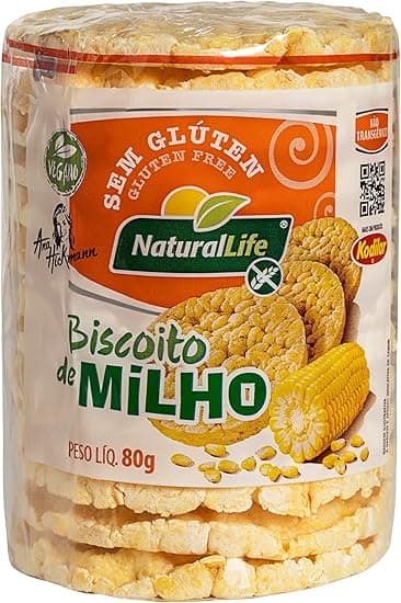 Biscoito de Milho Natural Life: vegano, sem glúten, 80 g por R$11,99