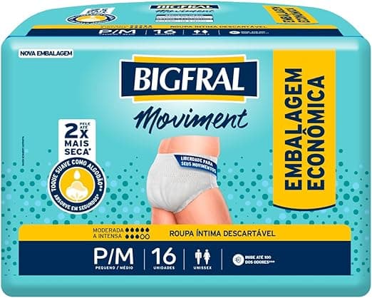 Roupa Íntima Bigfral Moviment P/M 16 Unidades na Amazon por R$42,74