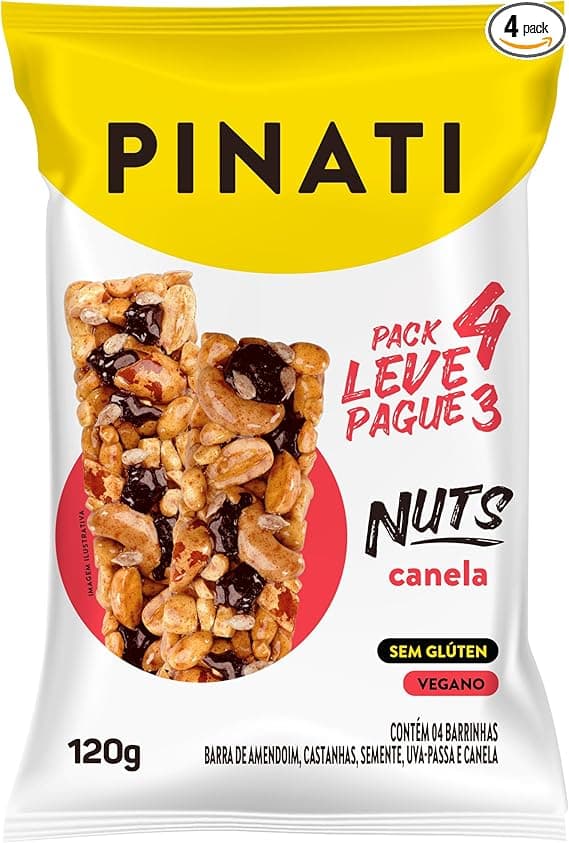 PINATI Canela Leve NUTS Castanhas: 4 por 3, 120 g a R$ 9,49 Amazon