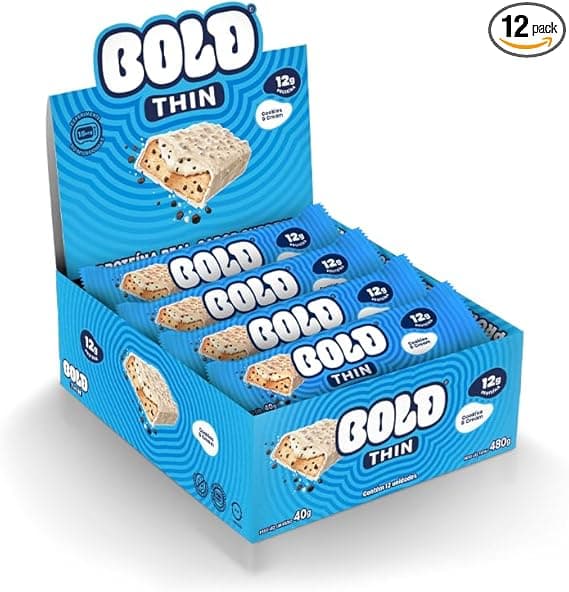 BOLD Thin Cookies &amp; Cream: 12 unid. 12 g proteína, R$108 frete grátis