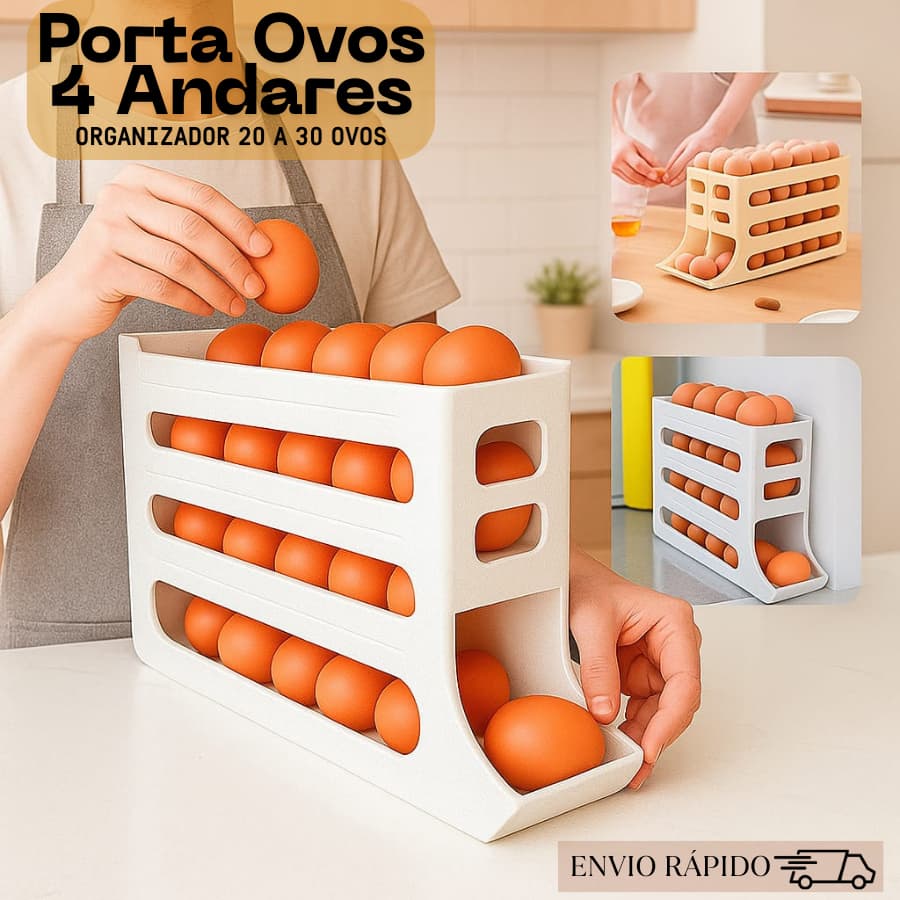 Porta ovos rolante que organiza e protege facilitando o uso na geladeira diária