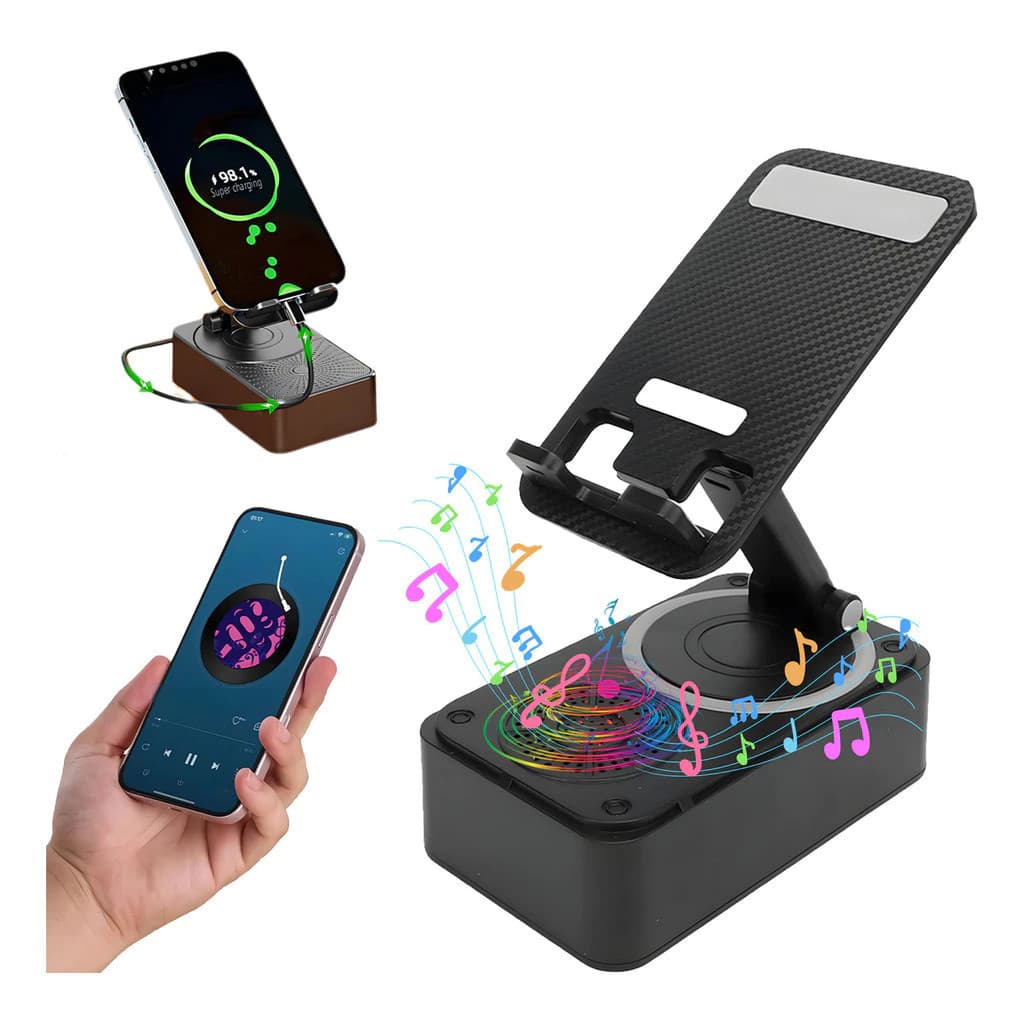 Suporte carregador com som surround 9D que facilita o uso diário do celular e tablet
