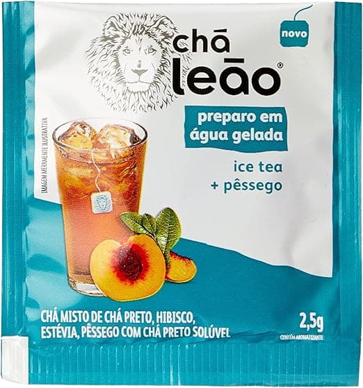 Chá Leão Ice Tea Pêssego: 10 sachês, R$ 22,30, entrega grátis
