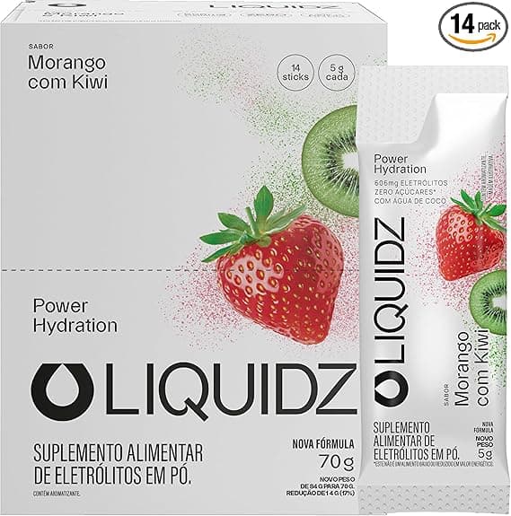 LIQUIDZ Eletrólitos Sem Açúcares Morango-Kiwi, Kit 14 Sachês R$109,90