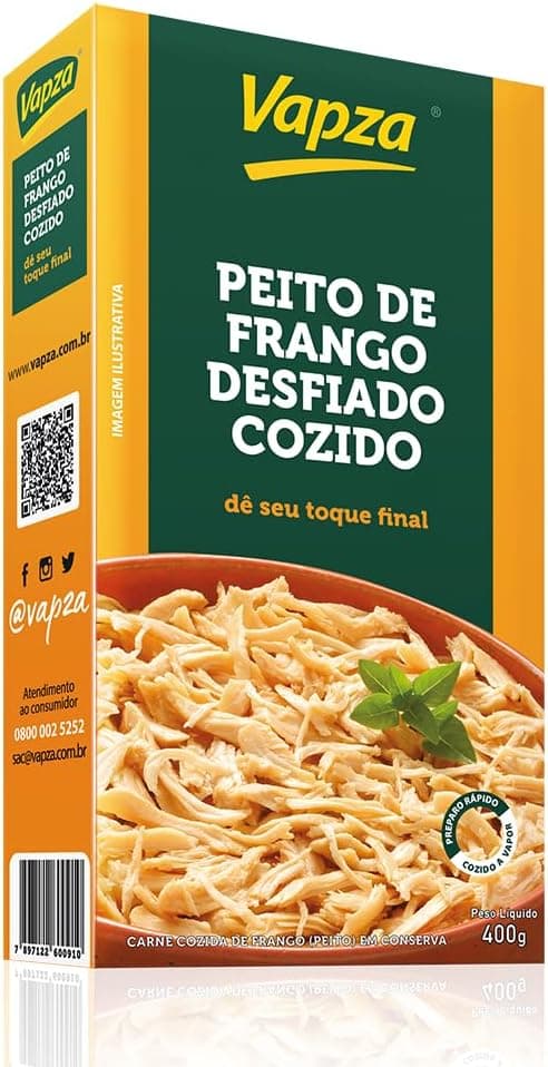 Frango Desfiado Cozido Vapza 400 g: proteína prática Volta às Aulas