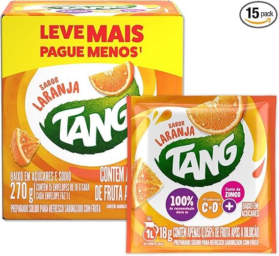 Tang Laranja 15×18 g sachês por R$16,49 — ideal para Volta às Aulas