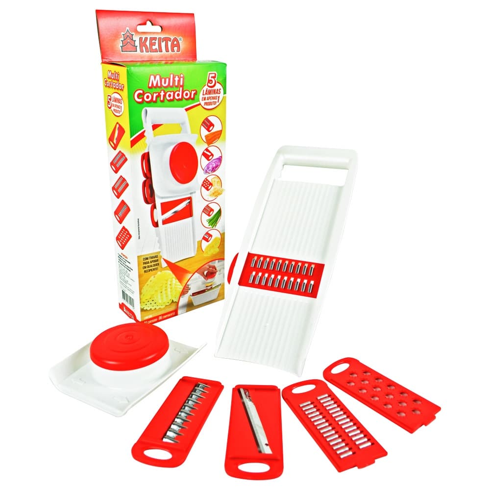 Multi cortador com 5 lâminas que agiliza o preparo de alimentos na cozinha diária