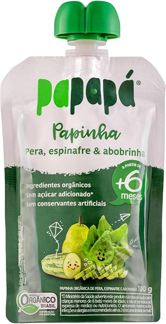 Papapá Orgânica: Pera, Espinafre e Abobrinha (100 g) por R$8,90 Amazon