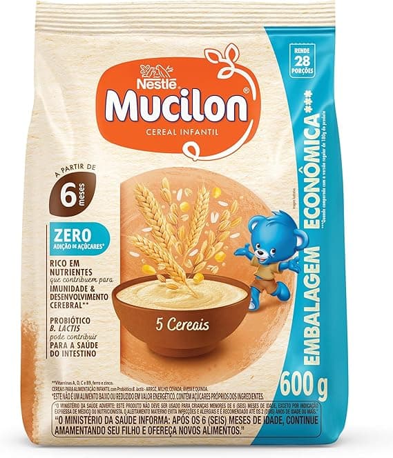 Mucilon 5 Cereais Zero 600g: cereal sem açúcar com probiótico R$25,59
