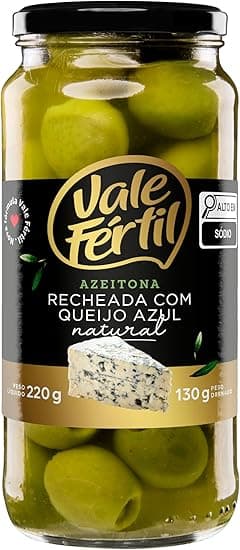 Azeitonas verdes recheadas com queijo azul Vale Fértil—130g a R$17,59
