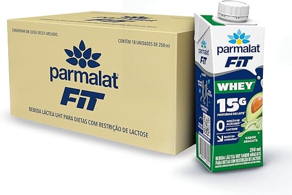 Parmalat Fit Abacate: 18×250 ml, 15 g proteína, R$109,90 frete grátis