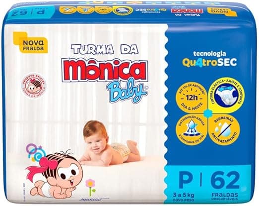 Fralda Turma da Mônica Baby Mega P 62 unid. por R$38,48 com Qu4troSec