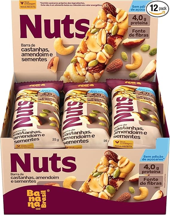Banana Barra de Castanhas 12x25g a R$45,79 na Amazon com frete grátis