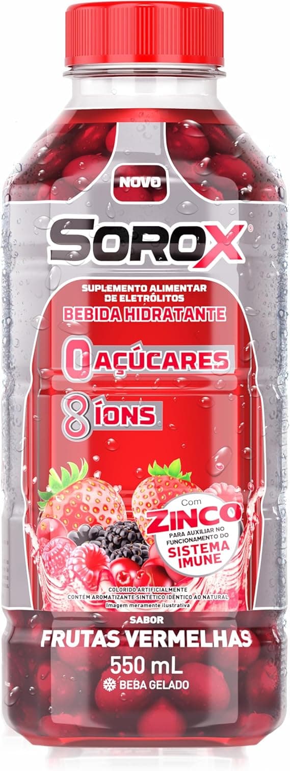 Sorox Frutas Vermelhas 550ml Zero Açúcar: 8 íons e Zinco — R$12,77