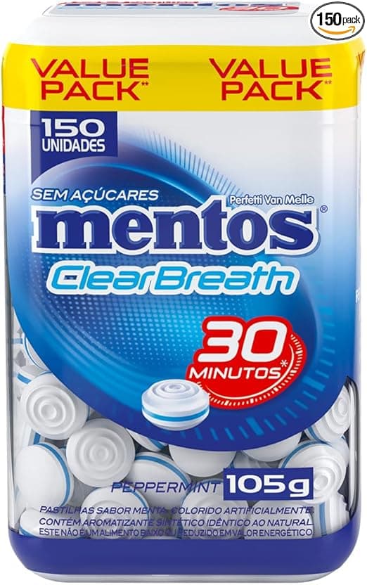 Mentos Clear Breath Peppermint: 150 pastilhas sem açúcar por R$ 15,29