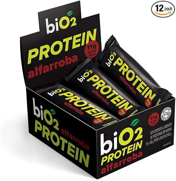 BiO2 Barra Proteica Vegana: Alfarroba + Amendoim, 12×45 g por R$130