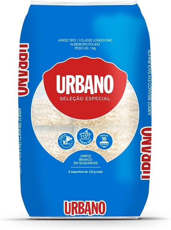 Arroz Urbano Branco em saquinhos 8x125g por R$5,90 na Amazon
