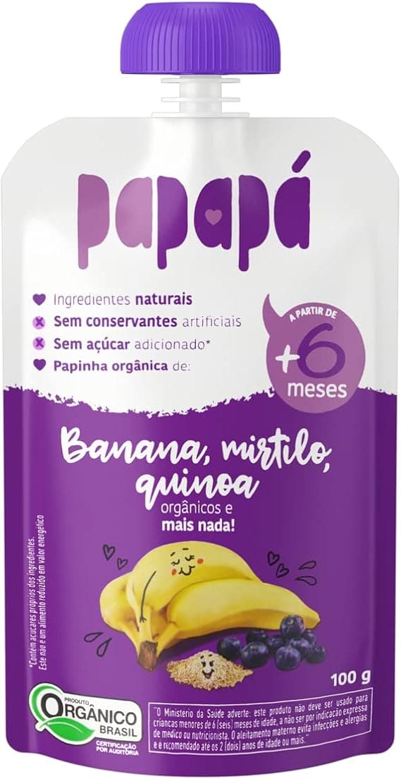 Papapá Papinha Orgânica banana, mirtilo e quinoa — 100g R$8,90 Amazon