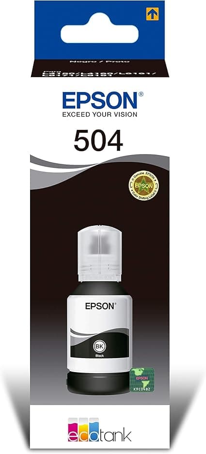 Tinta Epson EcoTank T504 Preto (T504122) – secagem instantânea, R$61