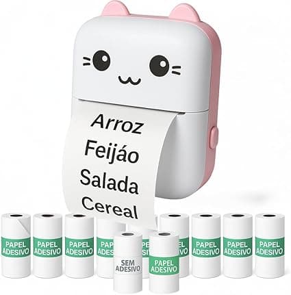 Mini impressora térmica rosa 200dpi com 10 rolos incluídos por R$78,99