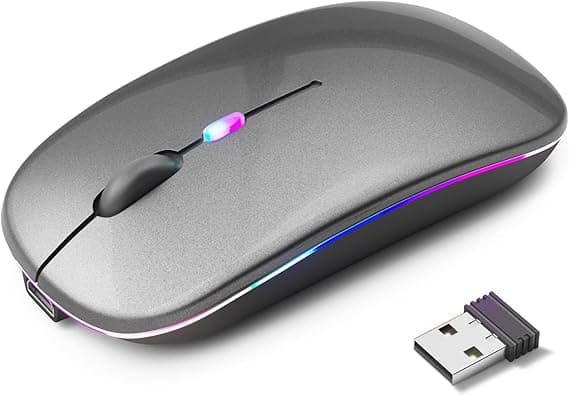 Mouse sem fio recarregável LED RGB:ergonômico USB/Bluetooth R$16,99